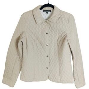 Briggs Size 10 Quilted Women's Cream Beige Thin Snap Front Jacket Tan New York